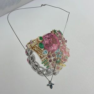 Aurafin  singed Italy 14k Solid White Gold Box Chain Necklace 18”